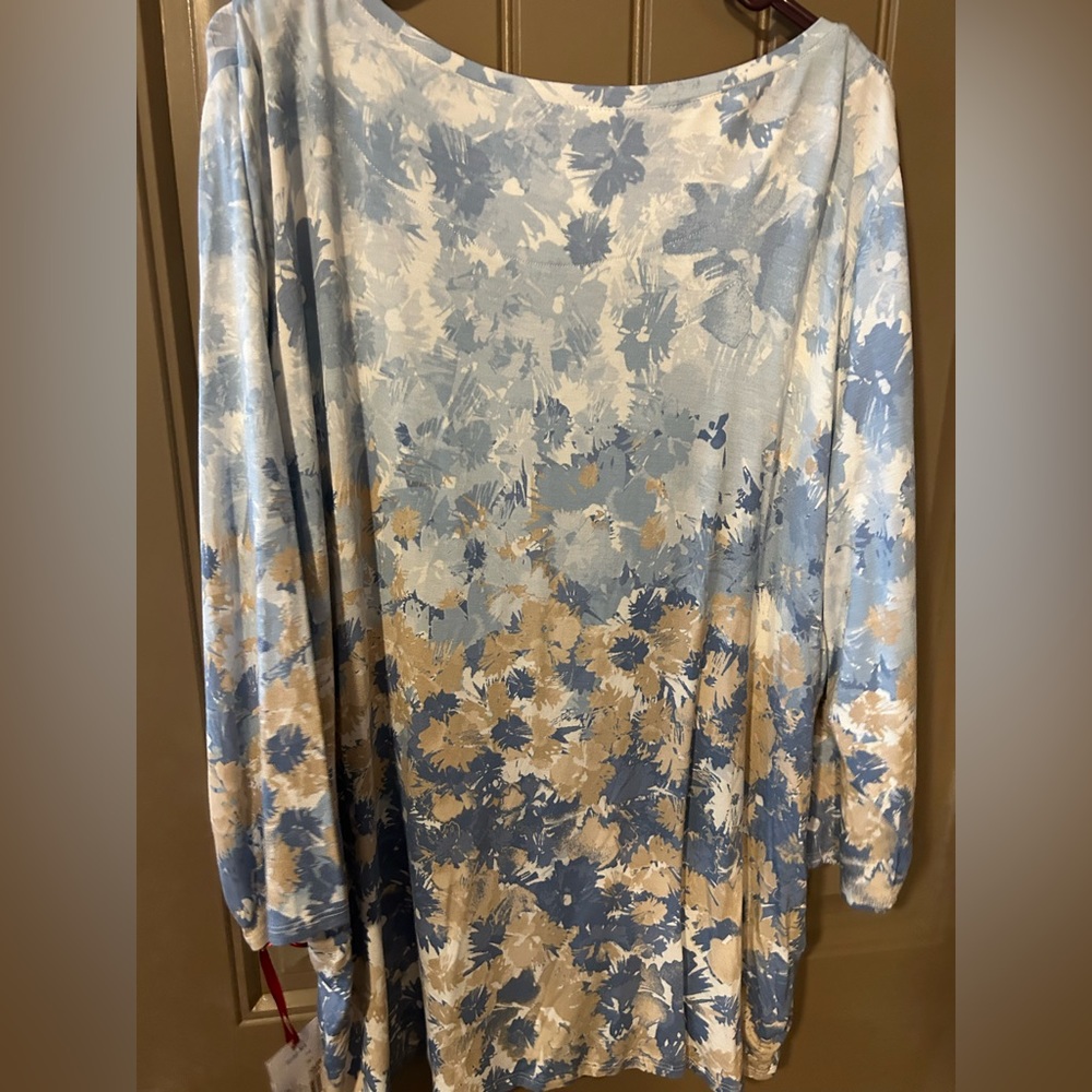 Ruby Road NWT blue and white blouse with decorate buttons at neckline! Size 3X.